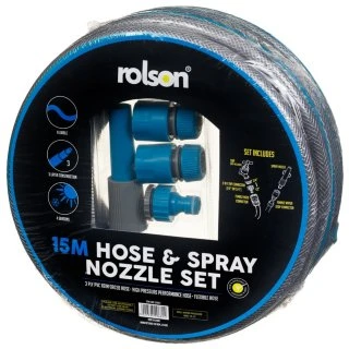 Rolson 15m Hose & Spray Nozzle Set 4pk 3 Rolson 15m Hose & Spray Nozzle Set 4pk