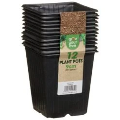 B&M Black Plant Pots 12pk -Green Joy Store 319025 grow your own 12 plant pots 9cm1