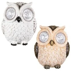 B&M Solar Resin Owl With Crystal Eyes - Brown -Green Joy Store 342059 crystal eyes owl group