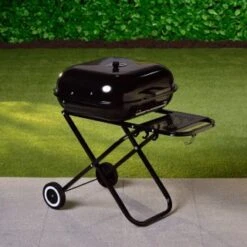 Folding Barbecue With Shelf -Green Joy Store 353343 folding bbq on wheels with shelf black 4