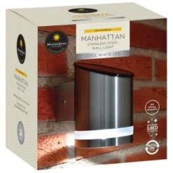Manhattan Solar Powered Wall Light -Green Joy Store 366488 masoon and jones manhattan solar powered stainless steel wall light cool white led