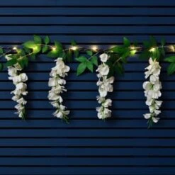 Solar Powered 180cm Artificial Leaf Garland With Wisteria Flowers - Warm White -Green Joy Store 379258 180cm solar powered artificial leaf garland with wisteria flowers 20 warm white micro leds 3