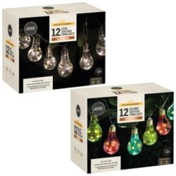 Solar Powered 12 Coloured Light Bulb String LED Lights - Warm White -Green Joy Store 379260 379261 12 solar powered light bulb string lights group 1