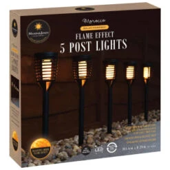 Morocco Solar Powered Post Lights - Flame Effect 5pk -Green Joy Store 379318 5pk mason and jones morocco flame effect soloar powered post lights