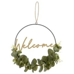 B&M Botanical Garden Hanging Hoop With Slogan -Green Joy Store 379615 botanical garden metal hoop with gold wording and leaves welcome
