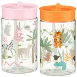 B&M Little Safari Kids Cup With Straw Lid - Orange -Green Joy Store 381253 381254 kids print cup lid and straw group1 1