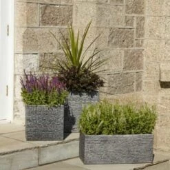 B&M Slate Effect Trough Planter -Green Joy Store 381626 381627 381629 slate pewter trough large and small square 2