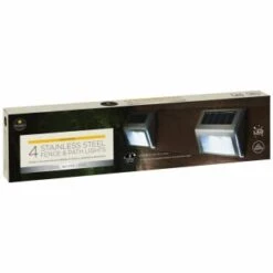 Solar Powered Stainless Steel Fence Lights 4pk -Green Joy Store 382952 4pk mason and jones stainless steel fence and path lights 2