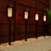 Morocco Solar Powered Flame Effect Post Lights 4pk -Green Joy Store 392878 4 pack morocco solar powered flame effect post lights 2