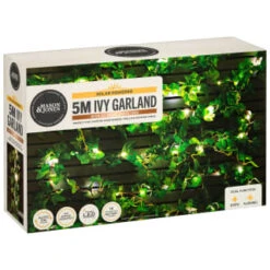 Solar Powered Artificial Ivy Garland 5m -Green Joy Store 392926 5m ivy garland with 60 warm white solar leds 4