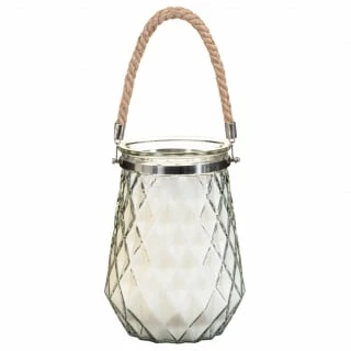B&M Large Faceted Glass Candle With Rope Handle - Cream 4 B&M Large Faceted Glass Candle With Rope Handle - Cream - Image 2