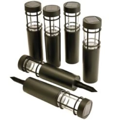 Cambridge Solar Powered Tube Post Lights 6pk -Green Joy Store 392998 6pk cambridge solar powered tube post lights 2