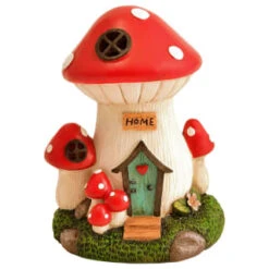 B&M Assorted Mushroom House Ornament With Glowing Solar Light -Green Joy Store 393429 mushroom house ornament with glowing solar light