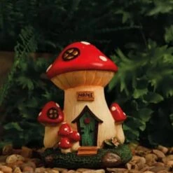 B&M Assorted Mushroom House Ornament With Glowing Solar Light -Green Joy Store 393429 mushroom house ornament with glowing solar light 4