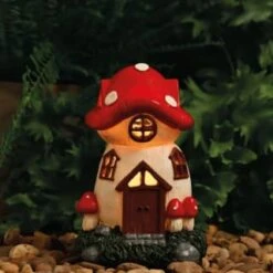 B&M Assorted Mushroom House Ornament With Glowing Solar Light -Green Joy Store 393429 mushroom house ornament with glowing solar light 5