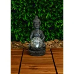B&M Assorted Sitting Solar Buddha Garden Ornament 14 B&M Assorted Sitting Solar Buddha Garden Ornament -Green Joy Store 393441 sitting buddha garden ornament with solar crackle ball 2