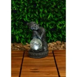 B&M Assorted Sitting Solar Buddha Garden Ornament 15 B&M Assorted Sitting Solar Buddha Garden Ornament -Green Joy Store 393441 sitting buddha garden ornament with solar crackle ball 3